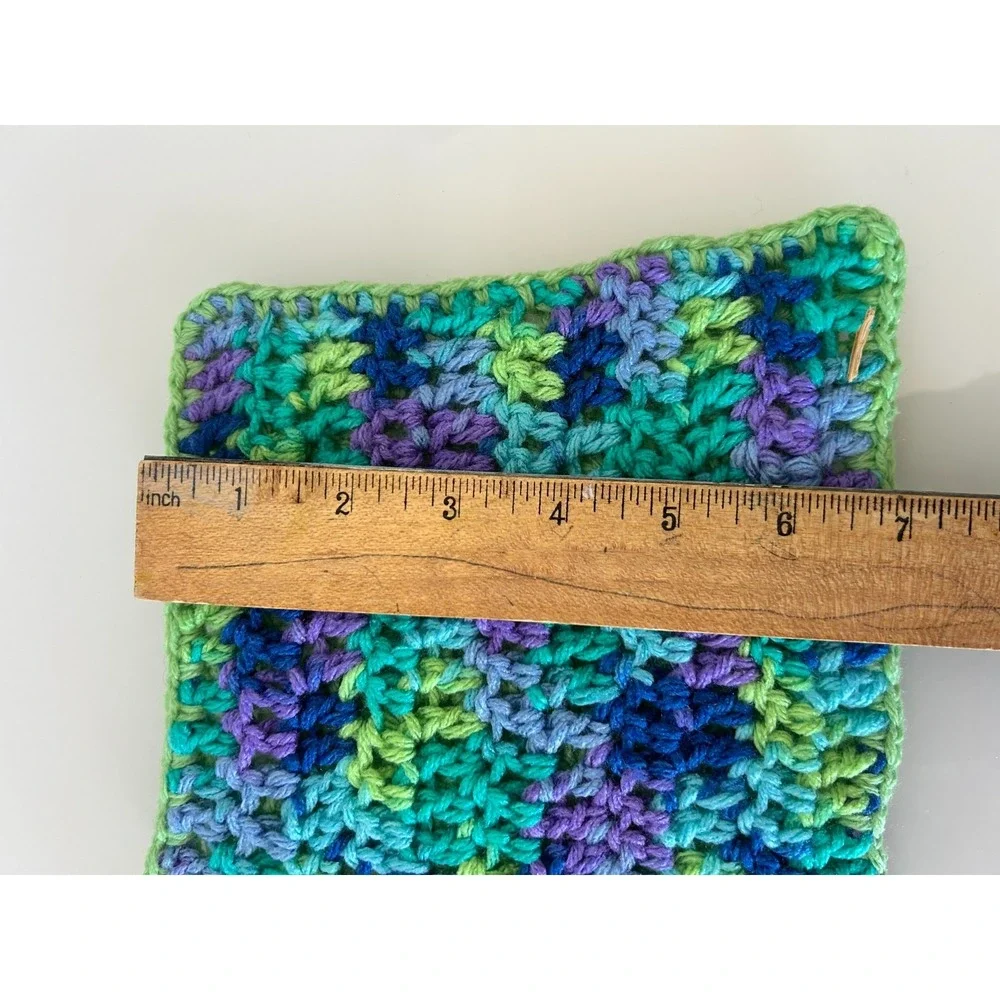 2 Vintage 1970s MCM Hand Crocheted Green Square Hot Pad Pot Holder Trivet NOS